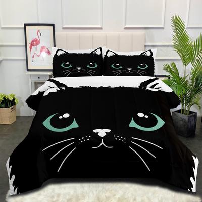 Big-eyed Cute Cat Feather Silk Cotton Quilt Digital Printing Bedding Home Textile Quilt Cover Three-piece Set