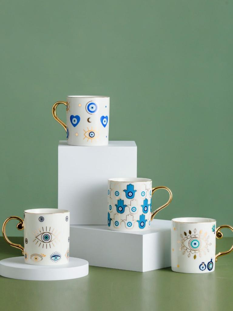 Creative Turkish Blue Devil's Eye Ceramic Mug Gold Ceramic Coffee Mug Office Water Cup Breakfast Milk Novelty Cups Couples Gifts