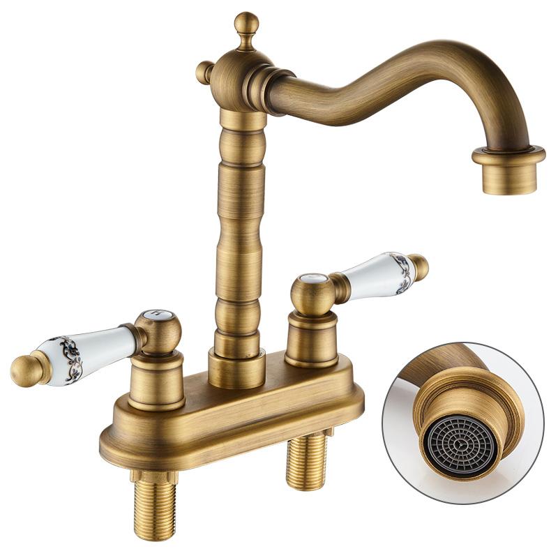 

Double Handle Double Hole Bathroom Basin Faucet Antique Bronze American Standard Size Mixer Tap EL1201