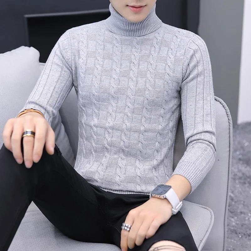 2025 Autumn Men Weave Sweaters Men Warm Turtlenck Knitted Pullover Solid Color Sweater Streetwear Homme Casual Harajuku Sweater