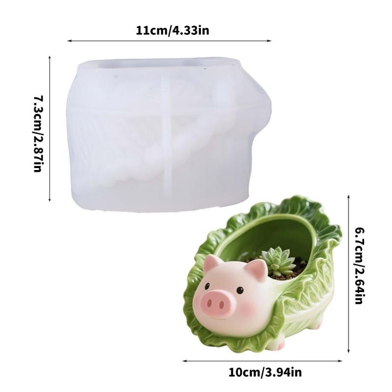 Silicone Cabbage Pig Shaped Mold Suitable For Crafting Succulent Pots Resin Storage Containers And Concrete Decoration Items
