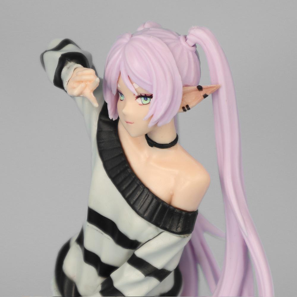 18Cm Anime Collectible Figure - Frieren Beyond Journey'S End Casual Striped Outfit Victory Pose Pvc Model Statue Desktop Gift