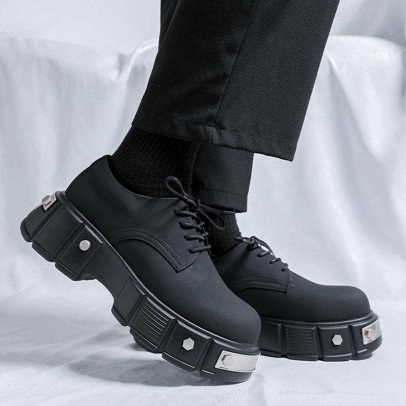 Niche platform carbon black iron head punk derby shoes men's premium matte round head shoes high street big head shoes 22977-R