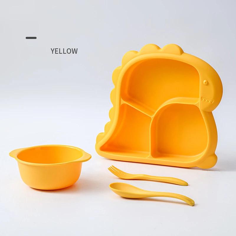 

Dinosaur Children s Tableware Set Home Food-grade Baby Food Bowls Microwave Oven-safe Compartments Plates Forks Bowls and Spoons