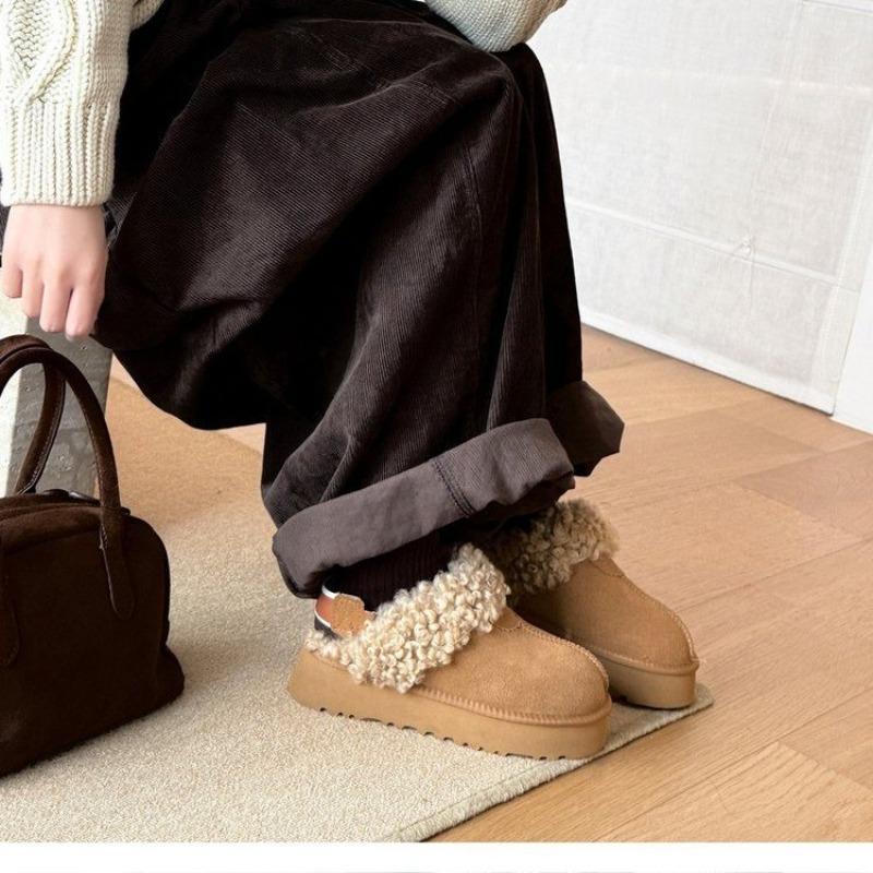 thick-soled fluffy snow boots women's velvet cotton shoes, low-top shoes in autumn and winter, thickened bread shoes to keep warm