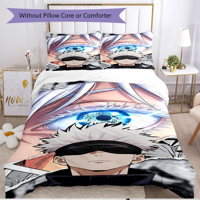 Juego de funda nórdica de 3 piezas (1 funda de edredón + 2 fundas de almohada, sin núcleo), Juego de Ropa de Cama Suave para Todas las Estaciones con Estampado de Jujutsu Kaisen, Regalo de Decoración para Dormitorio del Hogar