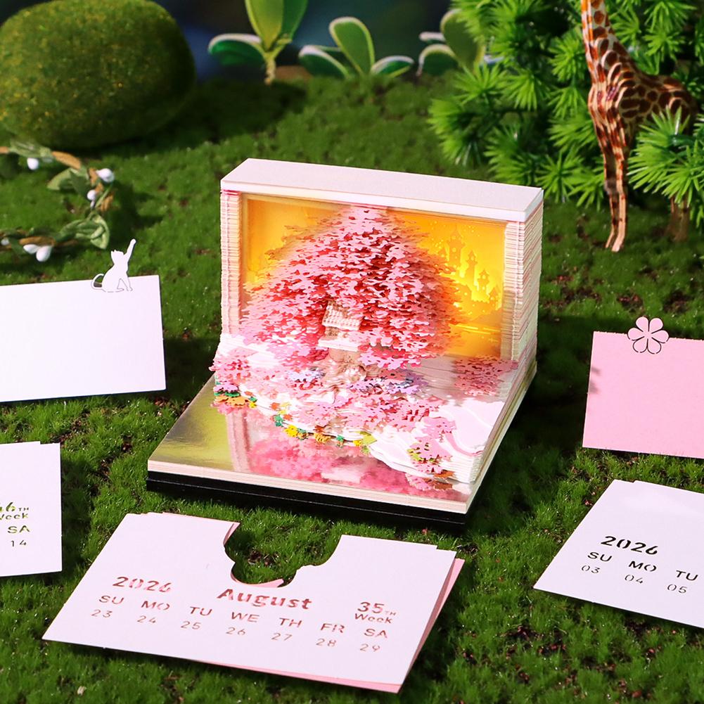 Unique Paper Sculpture Calendar For Desk Decor LED Light Memo Art Note Papers Student Present