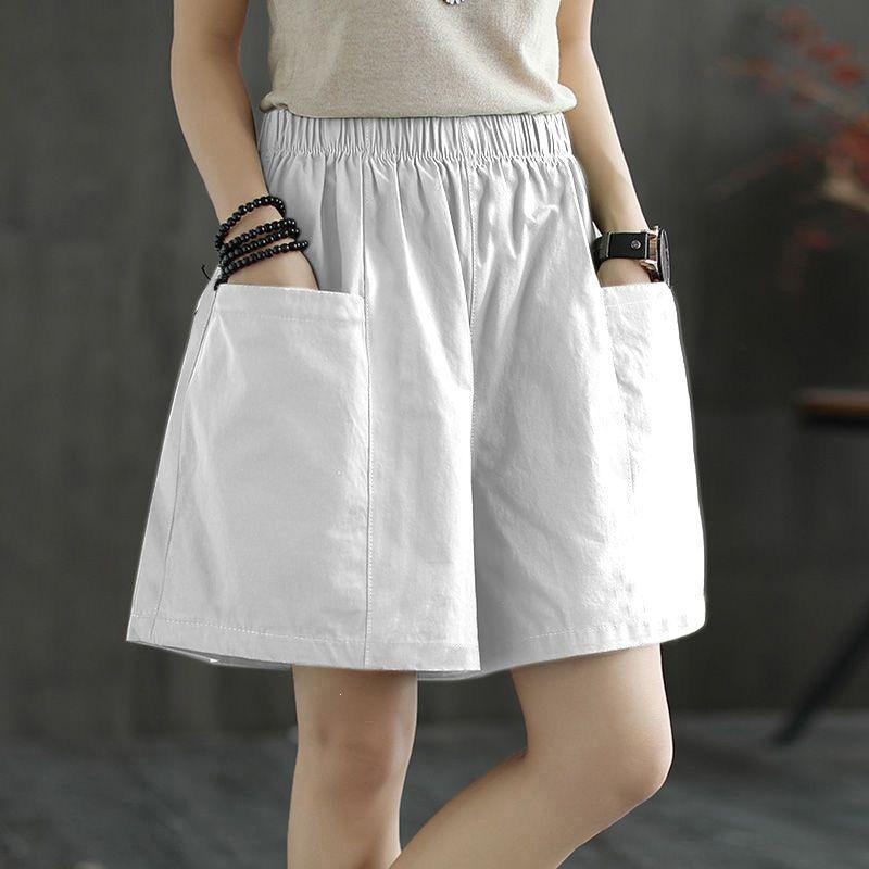 Women's Summer Casual Wide-Leg High Waist Plus Size Wool Shorts with Slimming Fit and Pockets