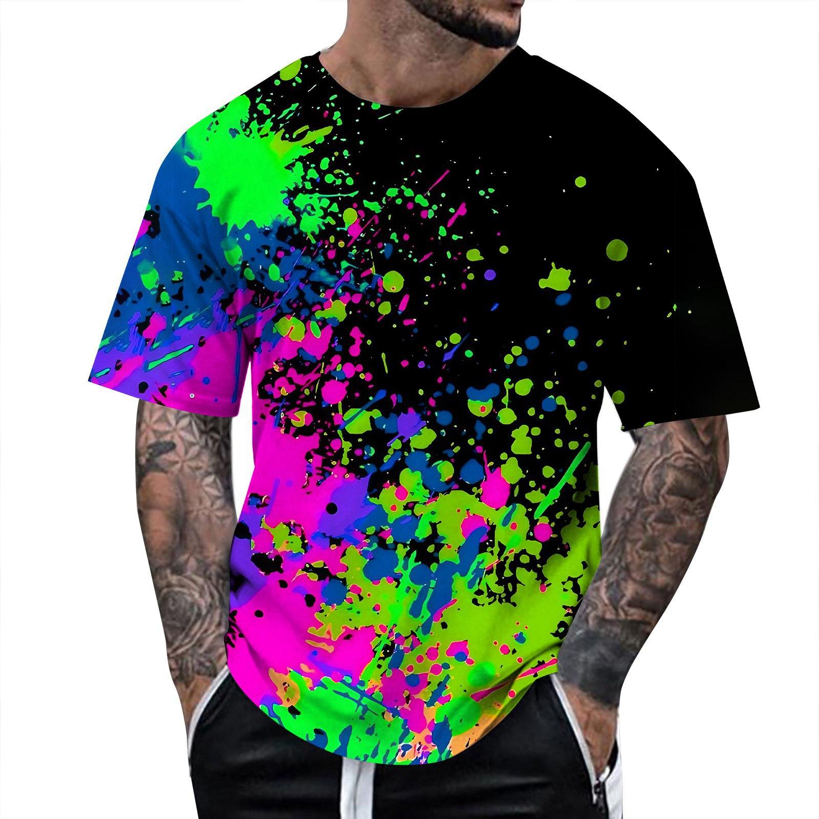 YourSir Zomerpret 3D Patroon Tie Dyeing T-shirt Kleur Schilderen 3D Print Heren T-shirt Korte Mouw Top 5XL