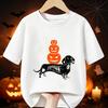 Halloween Skelett Dackel Kürbisdruck Kinder T-Shirt Reine Baumwolle Jungen Mädchen Kurzarm Rundhals Lässig Grafik Kinder Oberteile