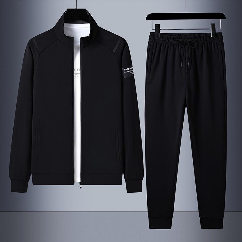 Men's Trendy Stand-Collar Sportswear: Three-Piece Set with Jacket, Long Sleeve Sweatshirt, and Pants for Autumn and Spring. Plus Size Available.