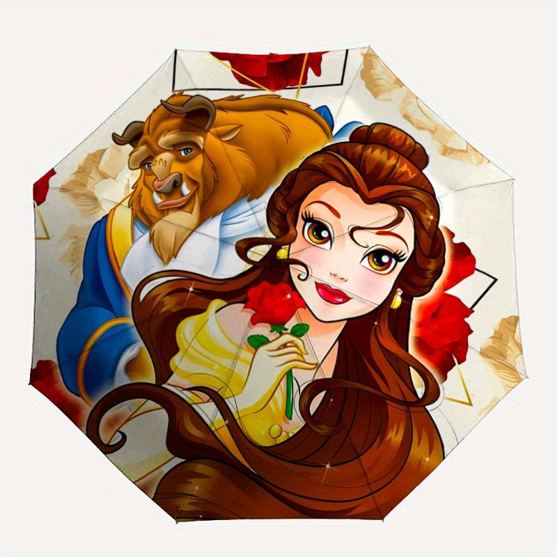 

1pc Beauty and the Beast Automatic Folding Umbrella - Portable Foldable Design with 8 Ribs, Durable Plastic & Iron Frame y250725045