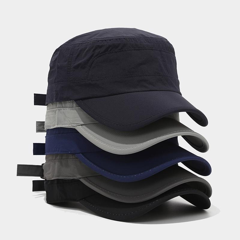 Ny sommar Herr SnabbTorkande Platt Topp Keps Utomhus Solskyddshatt Justerbar Casual Kepsar för Vandring Löpning