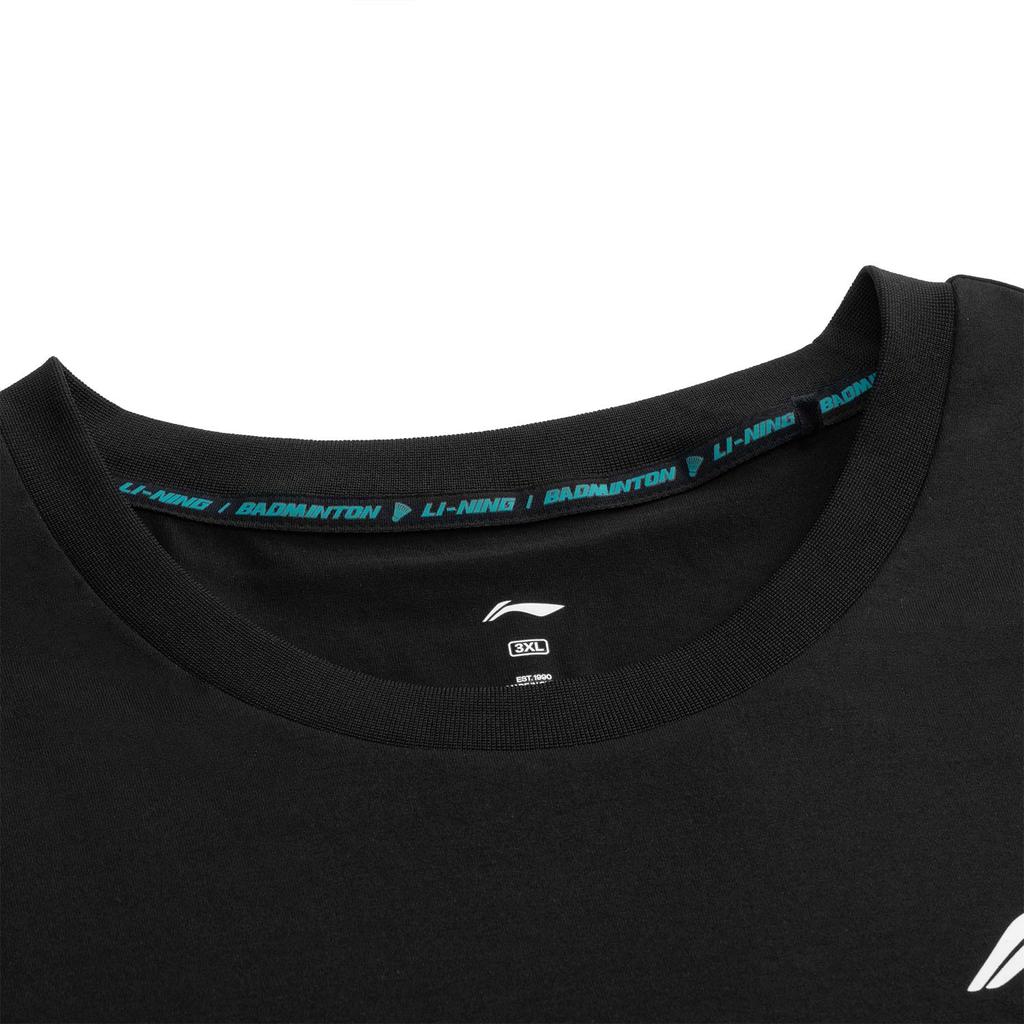 Li Ning Badminton Series Printed Logo Round Neck Comfortable Versatile Breathable Short Sleeve T-Shirt Men Tops Black AHSU893-1