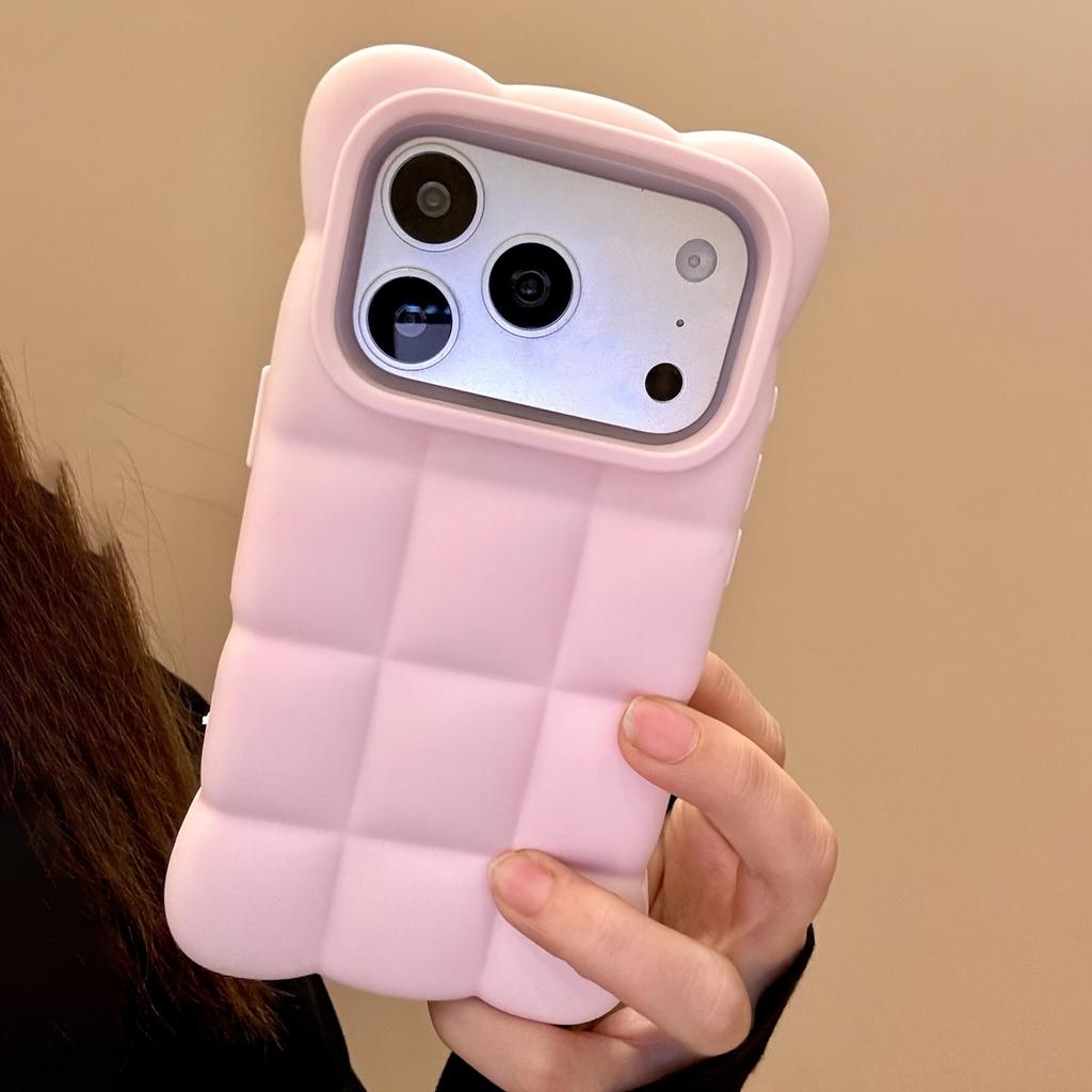 Cartoon Lattice 3D Block Phone Case For iPhone 18 17 16 15 14 13 Pro Max Candy Solid Color Shockproof Silicone Soft TPU Cover