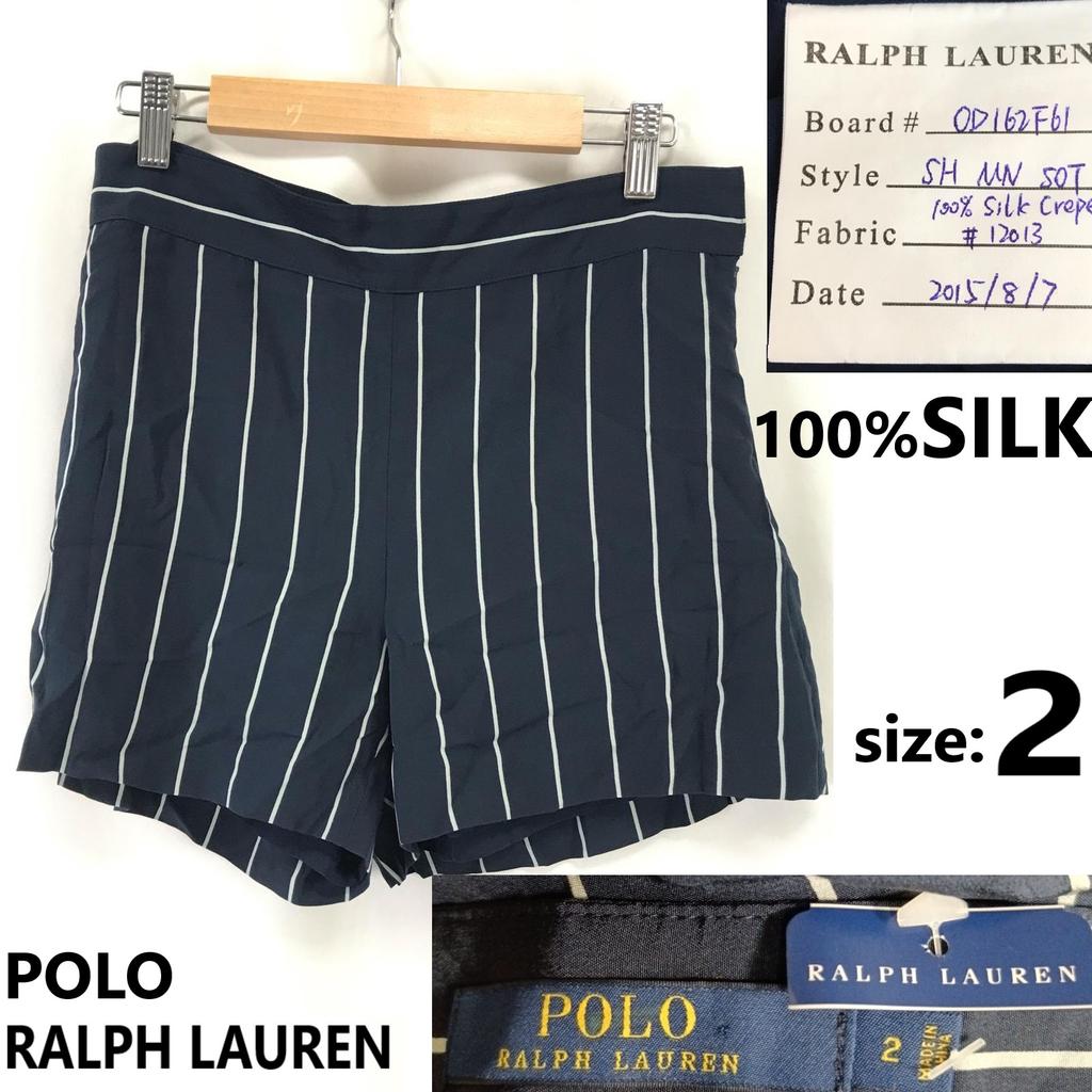 Unused POLO RALPH LAUREN 100% Silk Short Pants 2 M Women Navy Bottoms(USED)