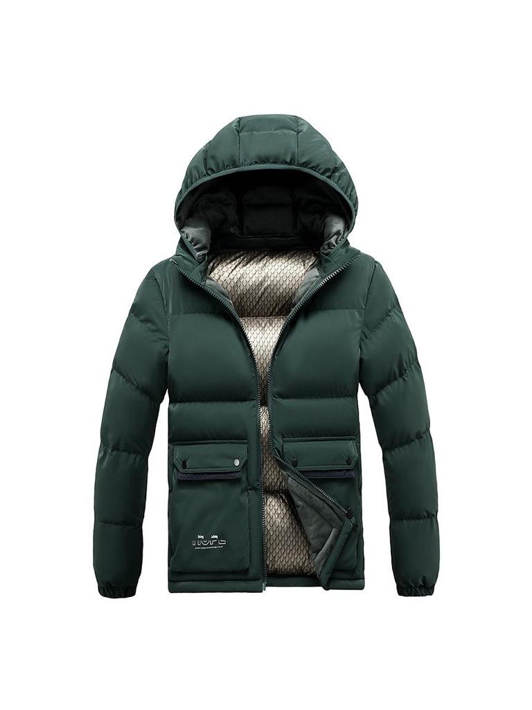 2025 Men's Winter Slim Fit Cotton Jacket with Removable Hood, Korean Style, Ribbed Trendy Design