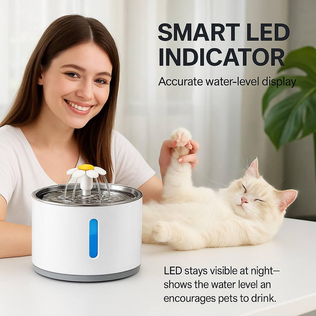 2.4L/81oz Eco-Friendly Durable Pet Fountain with LED Light and Water Level Window Automatic Cat Drinking Water Fountain Charge