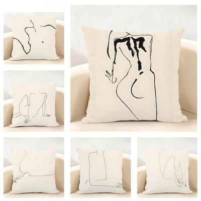 Fashion Sexy Sample Line Body Anime Cartoon Cushion Cover Linen Pillowcase Soft For Sofa Bed Home Room Decor