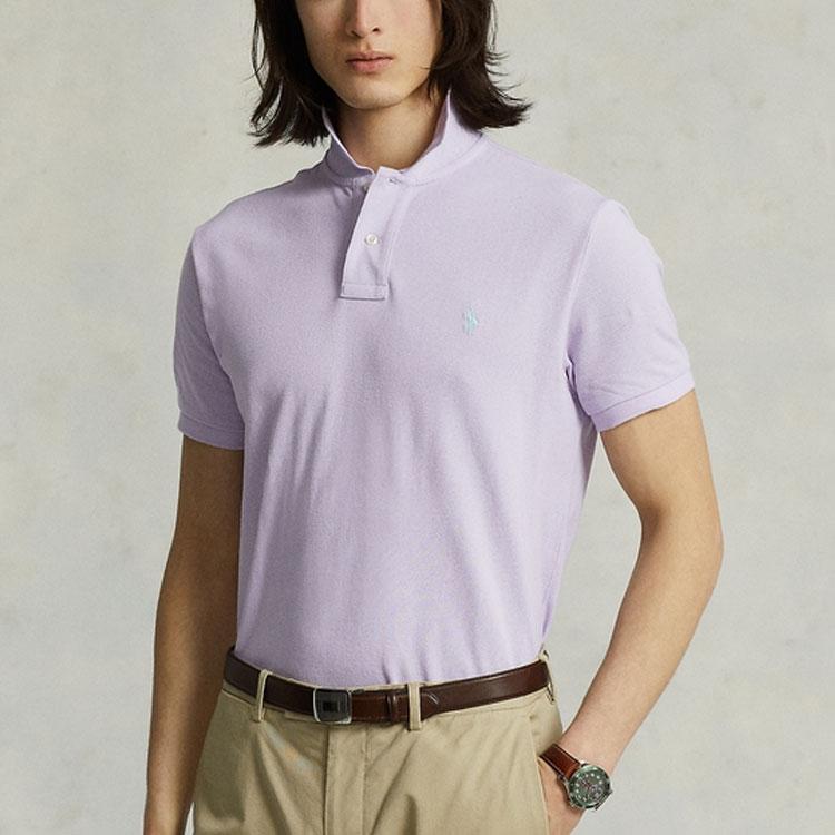 Polo Ralph Lauren Solid Color Logo Embroidered Slim Fit Short Sleeve Polo Shirt Men tops Light-Purple MNPOKNI1N821-857