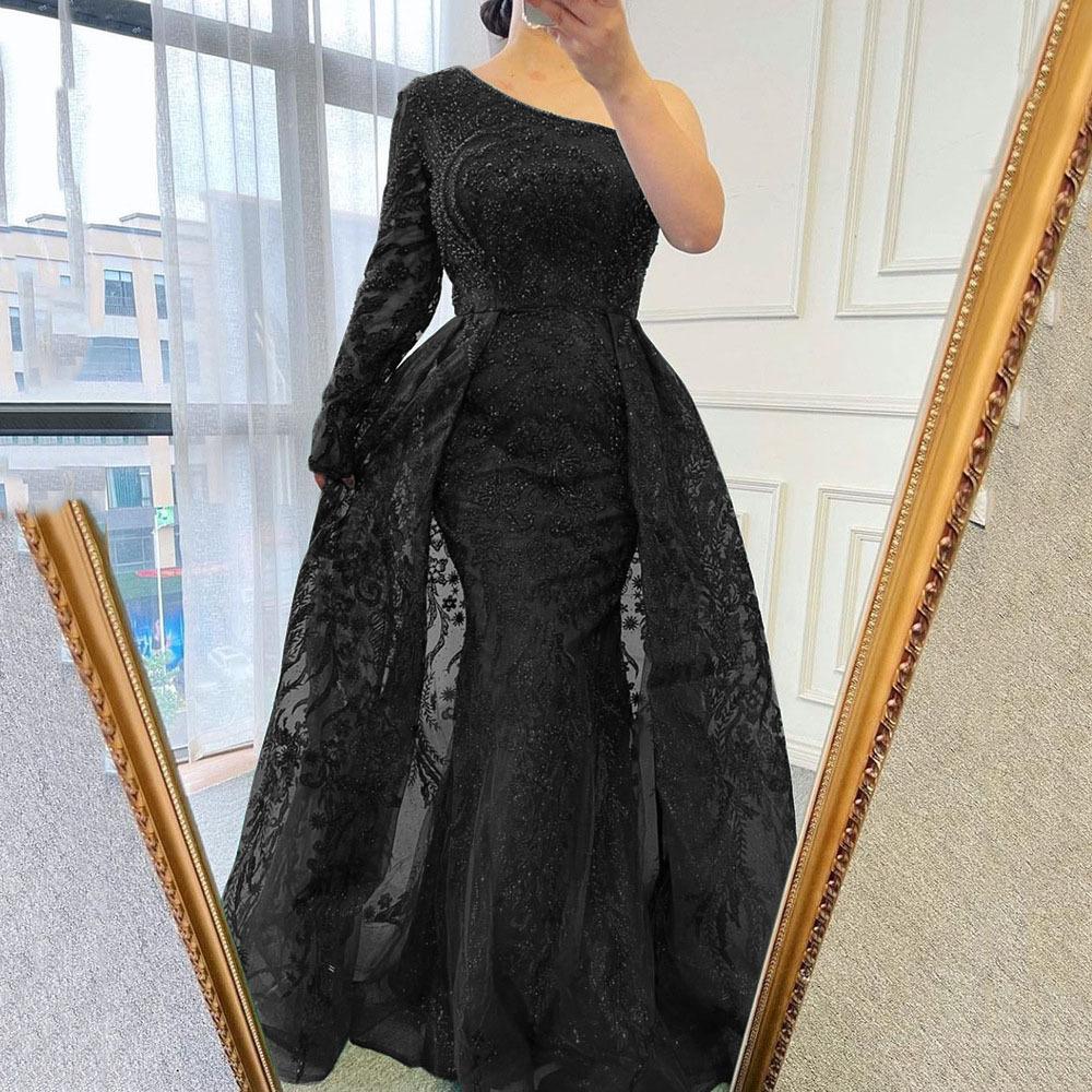 Y9360 summer new European and American women's clothing beaded light luxury slanted shoulder dress slim fishtail dress skirt