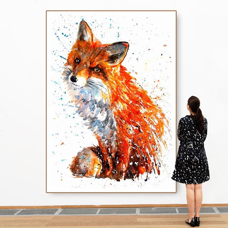 Abstract Watercolor Fox Poster Cartoon Modern Animal Wall Art Picture Canvas Print for Living Room Home Decor Painting Cuadros