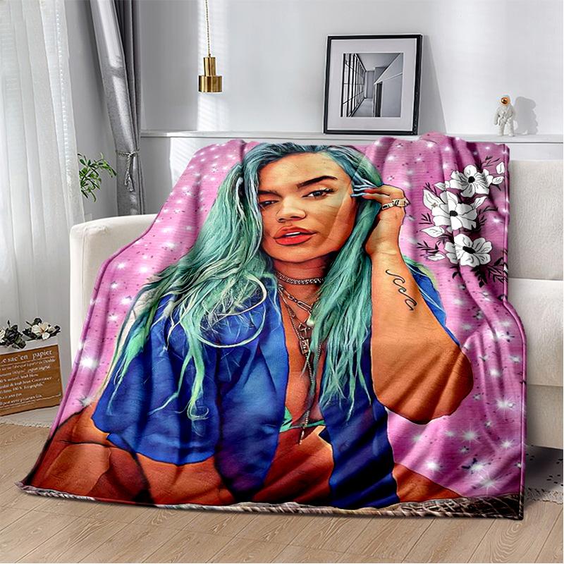 3D Baskı Karol G Singer HD Battaniye, Yumuşak Atmak Battaniye Ev Yatak Odası Yatak Kanepe Piknik Seyahat Ofis Dinlenme Kapak Battaniye Çocuklar için