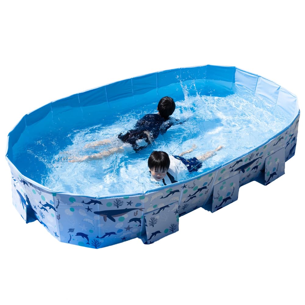 Foldable Pool 3.0m Large Pool No Inflation Required [Happy Family Pool to Make Kids Smile] Children s Home Foldable Pool (Dolphin, 3.0m)