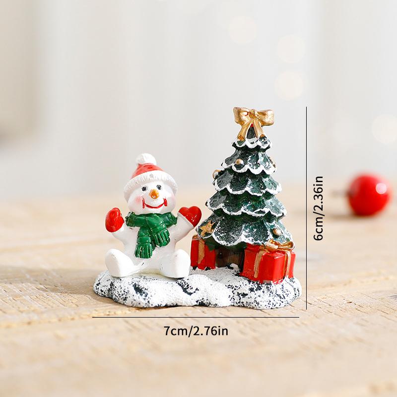 Christmas Decorations Snowman Xmas Tree Elk Small House Miniature Landscape Ornaments Winter Village Scene Desktop Display