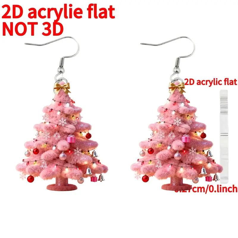 Cross-Border Pink Christmas Tree Snowflake Earrings - Acrylic Stud Jewelry