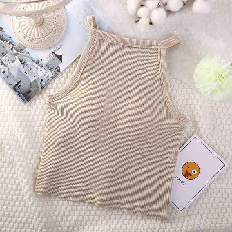 Korean Style Spicy Halter Neck Tank Top with Chest Pad and Beautiful Back Design