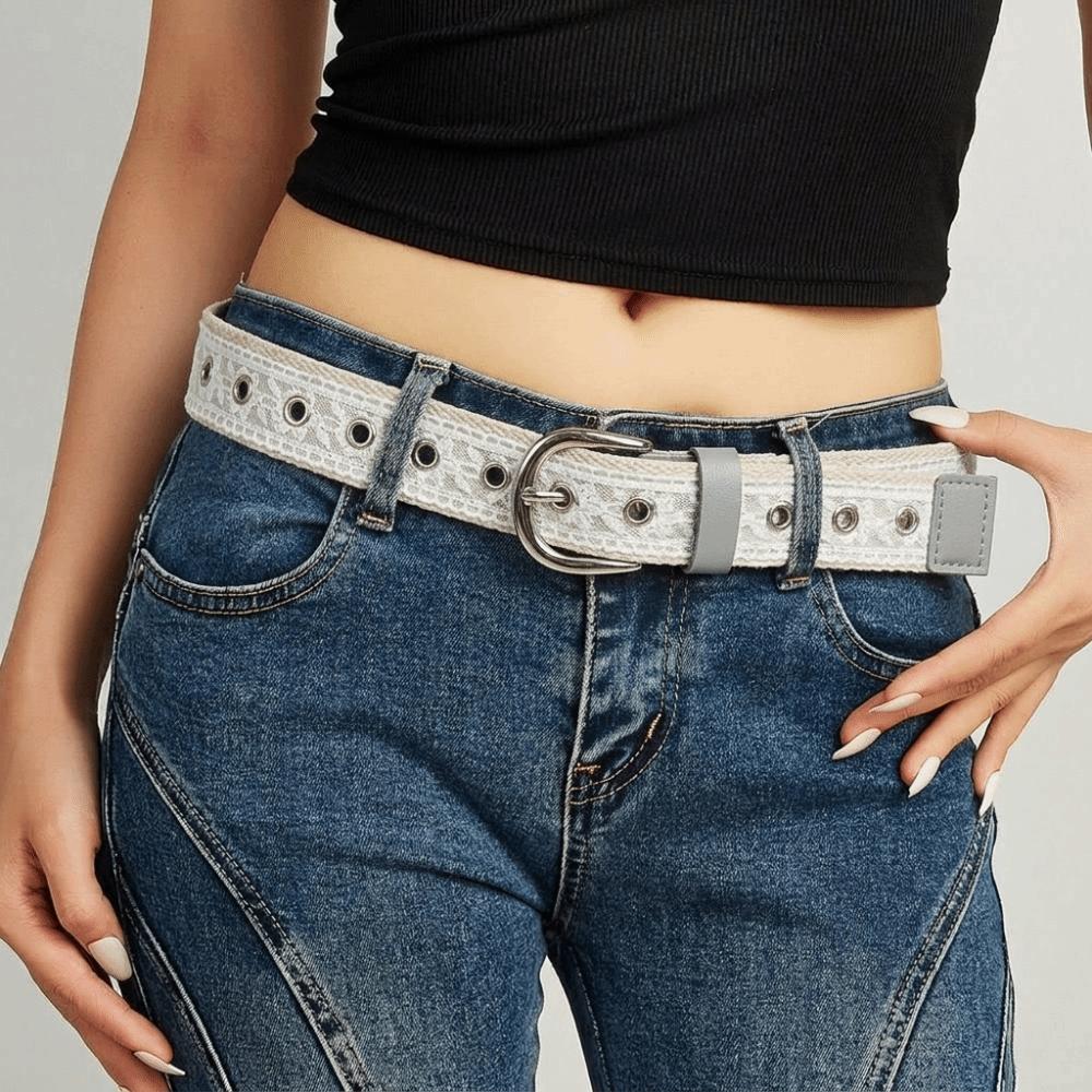 Fashion White Floral Lace Waist Belt Leather Pin Buckle Casual Waist Strap Decorative Jeans Belts for Women Skirts and Jeans