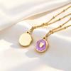 Colorful Enamel Round Pendant Necklace, Star Cross Heart Moon Choker, Stainless Steel Tarnish Resistant Clavicle Jewelry