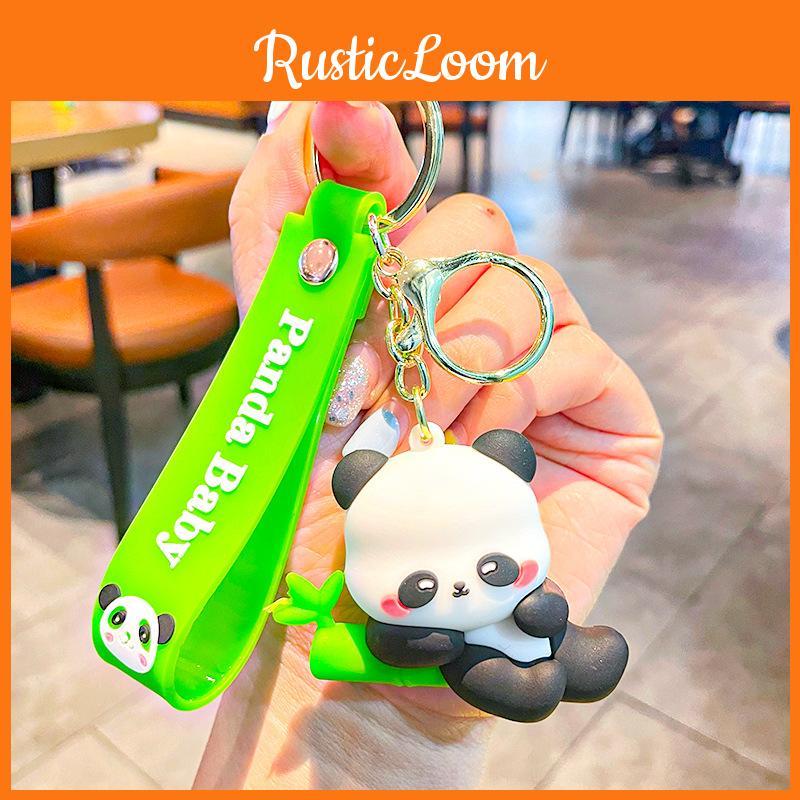 Side Panda Holding Bamboo Shoot Key Chain Cute Cartoon Girl Pendant Backpack