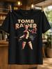 Tomb Raider Ii Low Polygon Heroine With Twin Pistols Sepia Title And Shadowy Dragon Motif Nostalgic Unisex All Tshirt