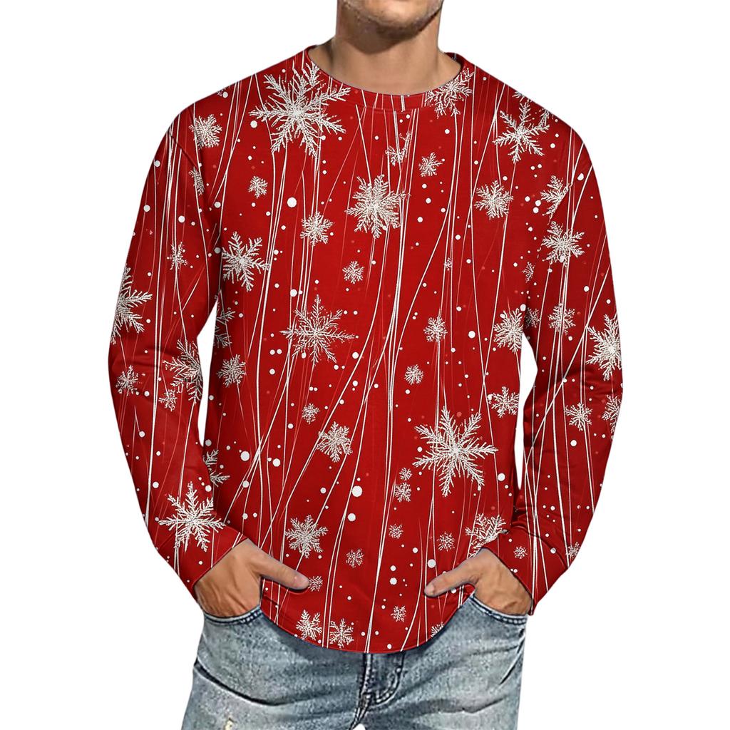 Men's Christmas Printed Imitation Cotton Long-sleeved Shirt