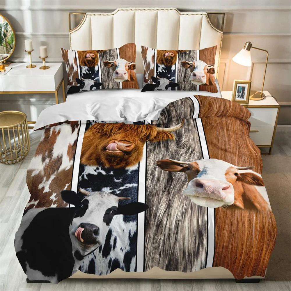 Cow Print Duvet Cover Twin Size 3 Pieces Cow Bedding Collection With 2 Pillowcases Black And White Comforter Cover Bedroom Decor