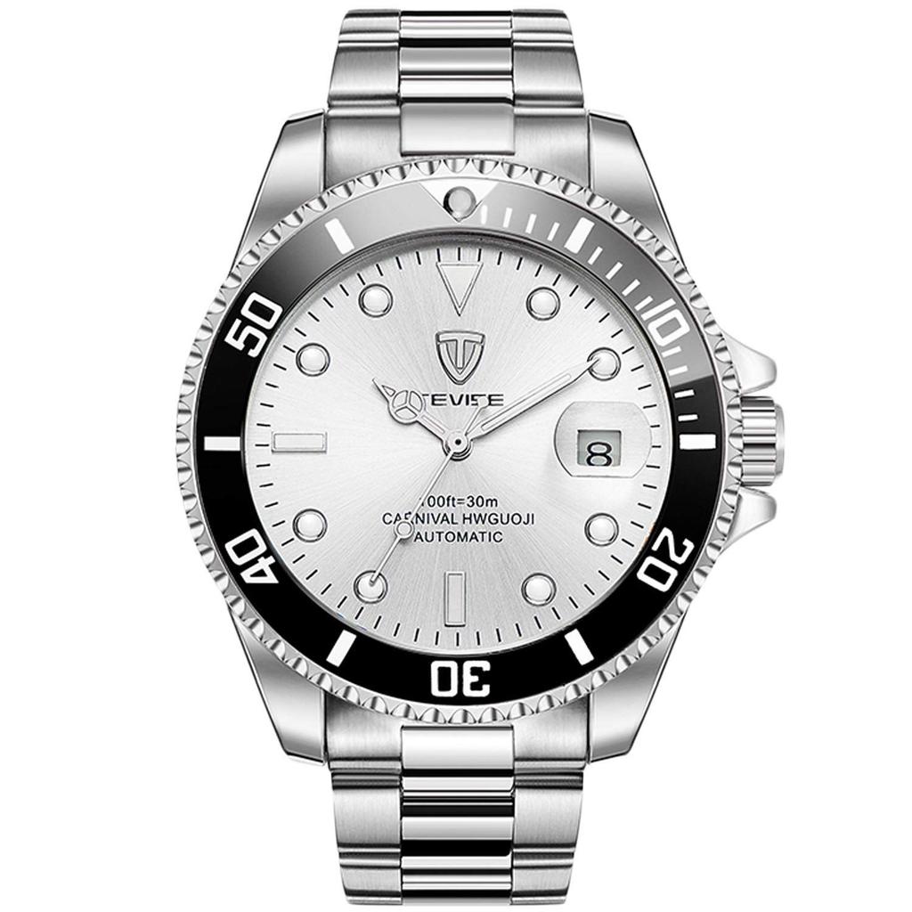 RORIOS Automatic Mechanical Watch with Date Analog Quartz Rotating Luminous Stainless Steel Popular Business Watch with Large Silver Ideal for Men and