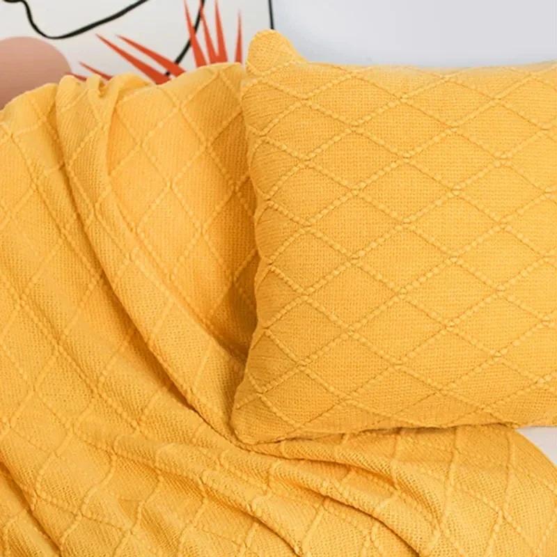 Nordische gestrickte TV-Decken Bettende Dekor Drop Shipping Schal Sofadecke mit Quasten Schal Sofa Nachahmung Fleece Überwurfdecke