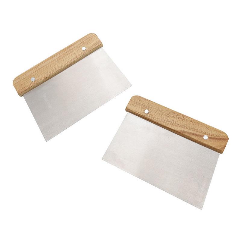 2Pcs Stainless Steel Dough Cutter with Wooden Handle Multipurpose Baking Scraper Cutter Bread Pastry Pizza Cake Kitchen Scraper