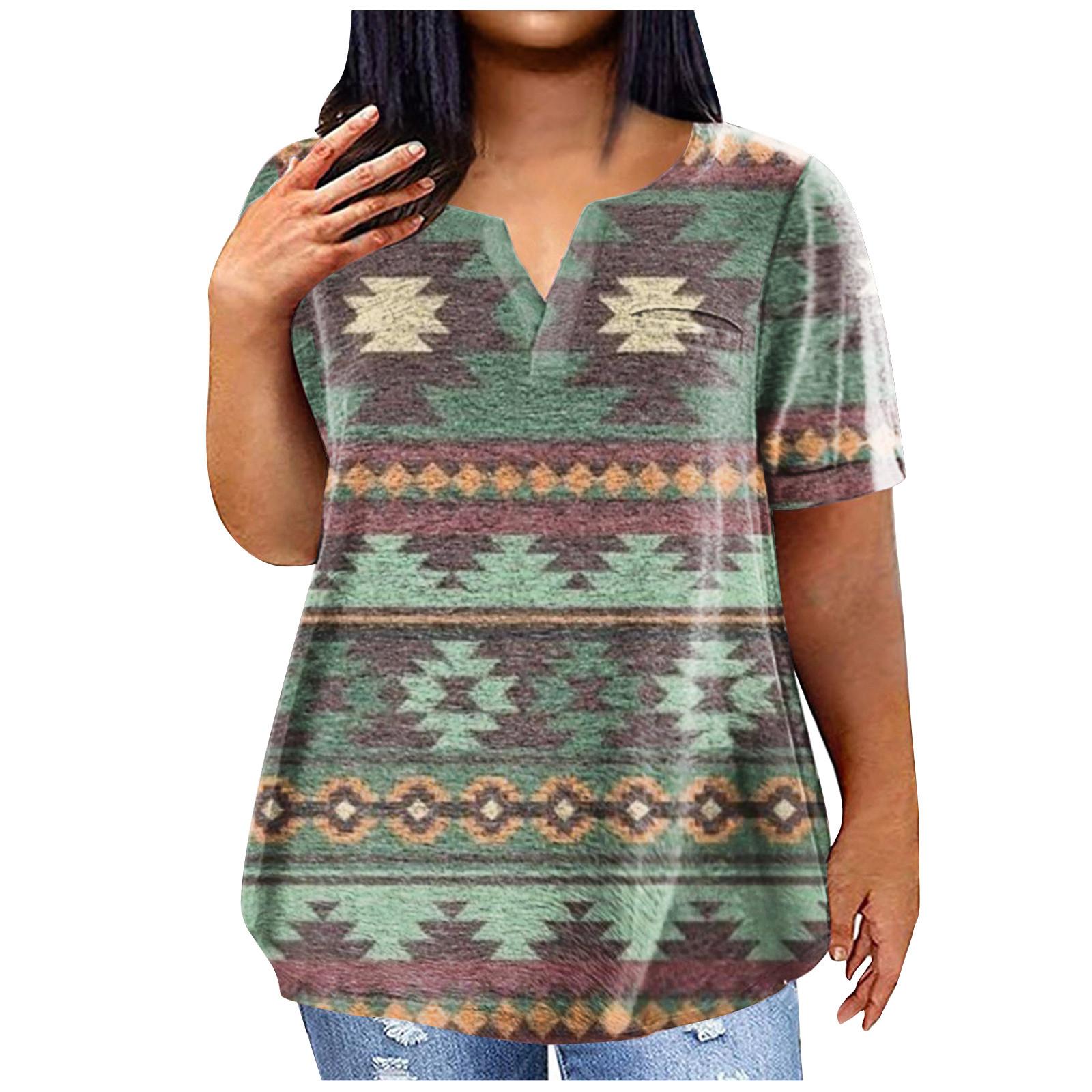 

Жіноча велика літня футболка з принтом у повсякденному стилі з V-подібним вирізом і короткими рукавами з кишенями XL