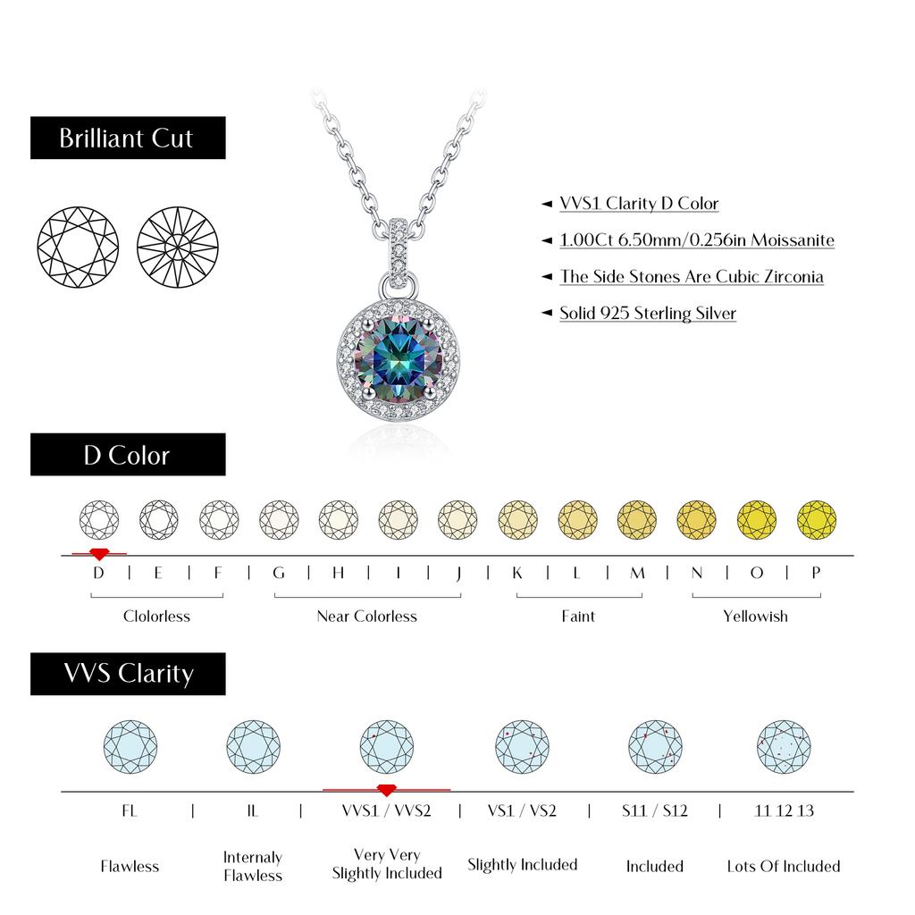 MODIAN 1CT Multicolor Round Moissanite Necklaces 925 Silver Luxury Classic Pendant Necklace For Women Fine Jewelry