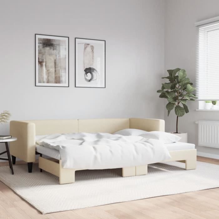 VidaXL Daybed with Trundle Bed Cream 80x200 Cm Fabric 3196577