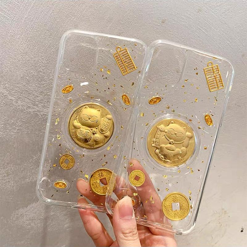 Ins Style New Year Gold Coin Yuanbao Phone Case for Apple 16 Pro Abacus for IPhone15 Promax Money Cat