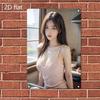 Hisun Tin Sign HD Metal Wall Art Sexy Asian Woman with Long Brown Hair Wearing Pink Ribbed VNeck Camisole Top Standing In Cozy Kitchen with Na
