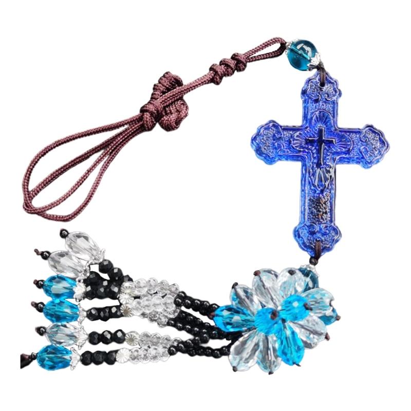 Crystal Cross Pendant Decorative Charm Ornament Crafts Household Decoration for Indoor Outdoor Traveling Car Decoration