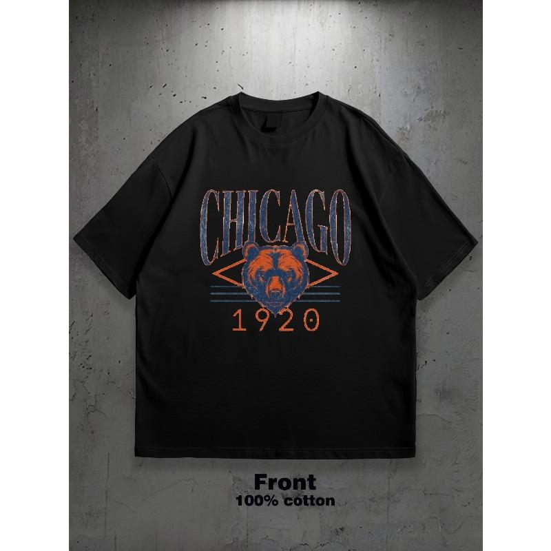 European Sizes Men'S Chicago Football Vintage 1920 Graphic T-Shirt - Soft Crewneck Tee with Bear & 1920 Design