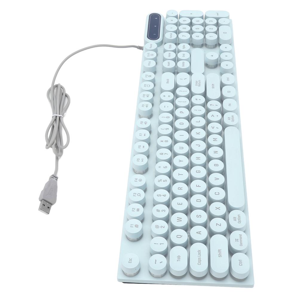 Gaming Keyboard USB Round 104 Keycaps Backlit Ergonomic Fodable Feet Multimedia Keys Wired Keyboard
