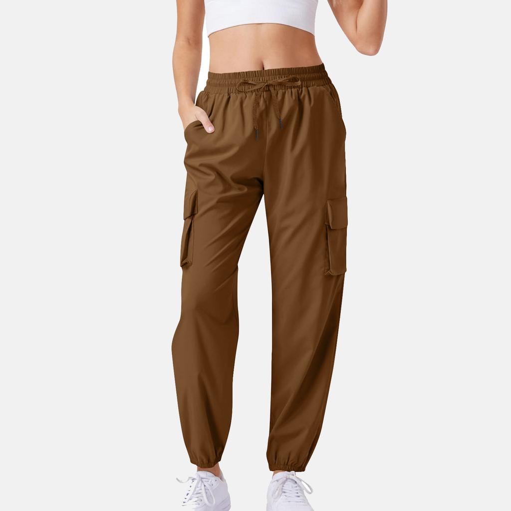 Women's Casual Cargo Pants Solid Color Joggers With Drawstring Waist, Elastic Waistband, Multiple Pockets Trousers