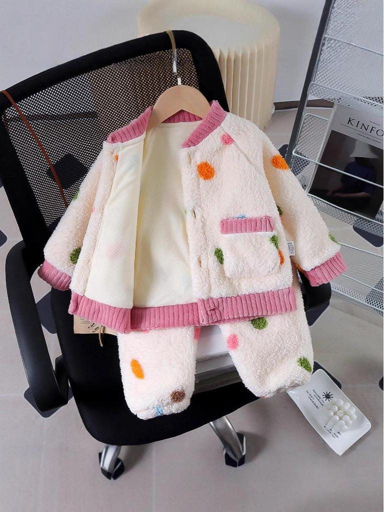 Infant Girls' Flannel Pajama Set - Autumn/Winter Toddler Homewear, Two-Piece